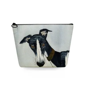 Borsa cosmetica con stampa di cane in lino con cerniera per il trucco quotidiano.