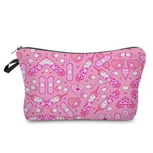 Pink cartoon medical print cosmetic bag cute nurse makeup storage bag travel toiletry pouch