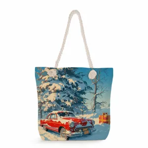 Segeltuch Tragetasche mit Winterschnee rotem Autodruck, stilvolle Schultertasche.