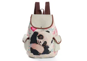 Niedlicher Cartoon Panda Leinen Rucksack für Damen und Studenten, ideal für Reisen.