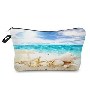 Trousse à Maquillage en Polyester Organisateur de Voyage Imprimé Fermeture Éclair Pochette Petite pour Vacances Rangement Unisexe