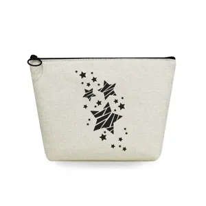 Bolsa de maquillaje de lona con patrón de estrellas, estuche minimalista con cremallera.
