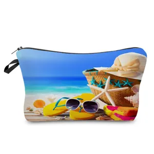 Trousse de maquillage imprimee plage sac de rangement de toilette etui organisateur