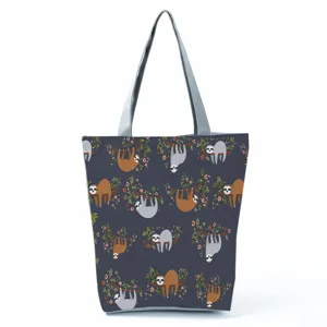 Bolso tote de lona con estampado de perezoso lindo, bolso de hombro informal para mujer.
