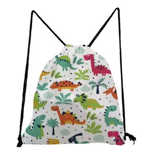 Cute Cartoon Dinosaur Print Drawstring Bag Casual Lightweight Polyester Cinch Sack All Over Graphic Backpack For Students Kids School Travel