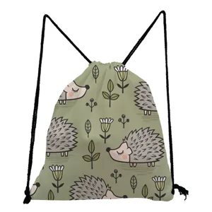 Cute cartoon hedgehog drawstring backpack for daily use, lightweight casual bag with cute animal.