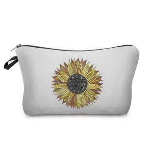 Kosmetiktasche mit Sonnenblumen-Mandala-Druck, multifunktionales Etui mit Reißverschluss.