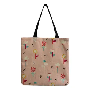 Borsa Tote in Tela Stampa Fiori Rosa Borsa Shopper Riutilizzabile Borsa a Mano Casual