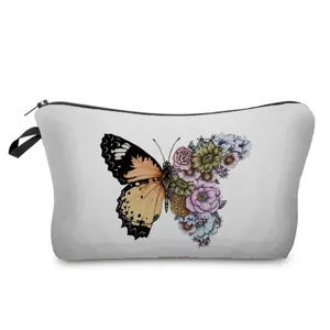 Blumen Schmetterling Druck Leinwand Kosmetiktasche stilvolle Reißverschluss Make-up Tasche