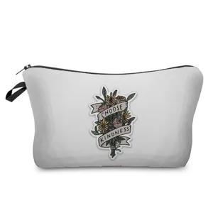 Leinwand Make-up-Tasche mit Blumenmuster und inspirierendem Zitat, kompaktes Reißverschluss-Etui.