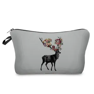 Blumen Hirsch Kosmetiktasche mit Reissverschluss, stilvolles Federmaeppchen und Etui.