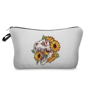 Dinosaurier Schädel Sonnenblume Kosmetiktasche, tragbare Leinwand Make-up Tasche Federmäppchen.