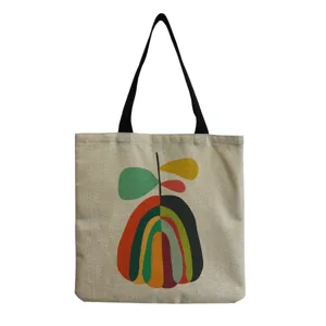 Borsa shopper in cotone e lino con stampa floreale colorata, borsa a spalla riutilizzabile.