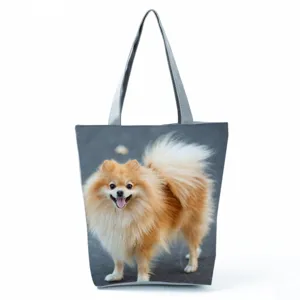Borsa shopper carina con stampa cane Pomerania, grande capacità borsa a spalla casual.