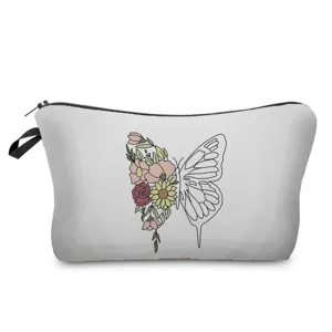 Detailansicht der süßen Kosmetiktasche und Federtasche mit Schmetterlingsblumen.