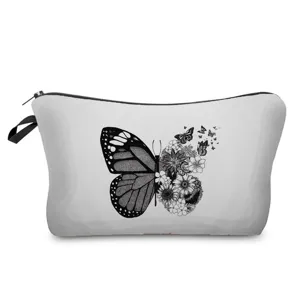 Detailansicht der Kosmetiktasche mit Schmetterling Blumen Motiv und stabilem Reißverschluss.