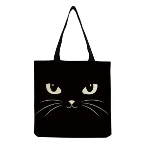 Casual Cotton Linen Tote Bag Cartoon Cat Animal Floral Pattern Printed Shoulder Bag Large Capacity Multi Function Grocery Shopping Bag Eco Friendly Handbag For Women School College