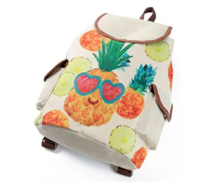 Süßer Cartoon Ananas Druck Canvas Rucksack für Damen, lässige Reise Schule Buch Tasche.