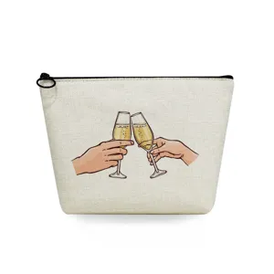Neceser de lona con estampado de brindis, estuche con cremallera portátil para maquillaje diario.