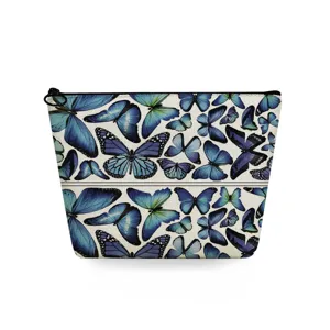 Bolsa cosmética mariposa azul lino necesis maquillaje cremallera monedero estuche