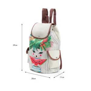 Niedlicher Cartoon Tierdruck Canvas Rucksack für Damen und Studenten, Freizeit Reiserucksack.