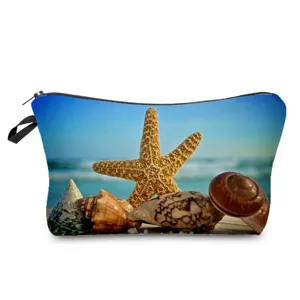 Sac cosmétique imprimé coquillage de plage trousse de toilette zippée de voyage pratique