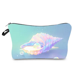 Trousse de maquillage coquillage holographique sac de voyage fermeture éclair pastel