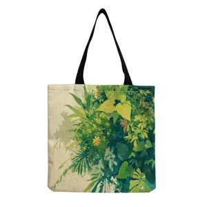 Botanische canvas shopper tas, stijlvolle groene bladeren schoudertas voor dagelijks winkelen.