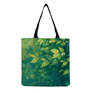 Detailweergave van de milieuvriendelijke canvas shopper met een fris groen bladerpatroon.