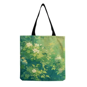 Bloemen print canvas tote bag groen blad ontwerp milieuvriendelijke schouder boodschappentas