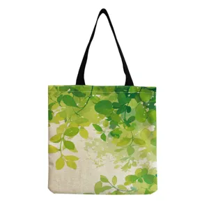 Canvas shopper tas met frisse groene bladeren botanische print, milieuvriendelijke tas.