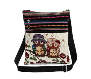 Ethnische Eule Jacquard Umhängetasche für Damen, leichte doppelte Reißverschluss Tasche.