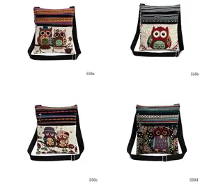 Ethnischer Eulen Jacquard Umhängetasche Mehrfachtasche Canvas Messenger Tasche Varianten.