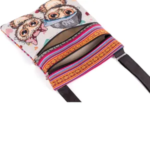 Ethische Eule Jacquard Umhängetasche mit Doppelreißverschluss für Damen Freizeit Alltag.