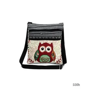 Ethischer Stil Eule Jacquard Doppelreißverschluss Umhängetasche lässige Tasche.