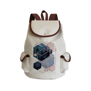 Lässiger Segeltuch Rucksack Geometrisch Bedruckt Minimalistischer Schulranzen Leichter Kordelzug Klappe Reiserucksack Für Schüler Unisex Tasche