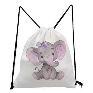 Sac à dos cordon en toile motif éléphant mignon, sac de sport casual pour étudiant école.
