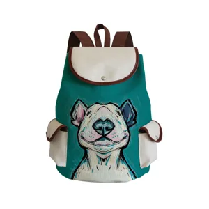 Freizeittucksack aus Canvas mit Hundedruck, minimalistische Schultasche, vielseitiger Rucksack.