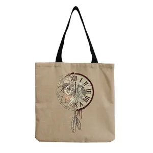 Casual καμβάς τσάντα tote με δημιουργική καλλιτεχνική στάμπα, μεγάλη τσάντα ώμου για καθημερινή χρήση.