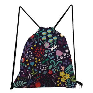 Blumen Druck Kordelzug Rucksack, lässiger Turnbeutel für Damen und Schüler. Leicht und schick.
