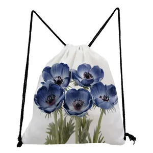 Weisser Kordelzug Rucksack mit blauem Blumenmuster, modische leichte Freizeittasche.