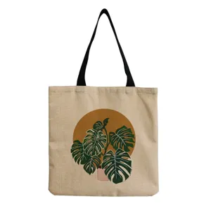 Tsanta tote apo kamva me monterna ektiposi fyto monstera, megali casual tsanta omou.