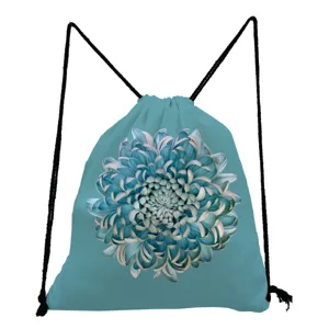 Blauer Kordelzug Rucksack mit Blumenmuster, lässiger blauer Turnbeutel für Frauen und Alltag.