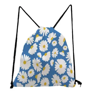 Lässiger Blumenprint Kordelzug Rucksack Damen Stilvoller leichter Stoffbeutel für Schule