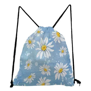 Blümchen Druck Kordelzug Rucksack, lässige Sport Fitness Tasche für Damen und Mädchen.