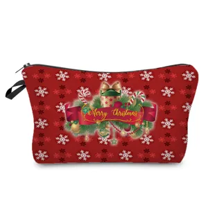 Weihnachten Kosmetiktasche Detail, festliches rotes Schneeflocken Muster mit Reissverschluss.