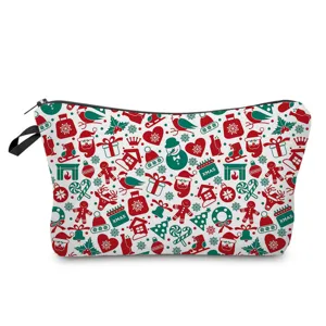 Weihnachten Motiv bedruckter Kosmetikbeutel Detailansicht, farbenfroher Aufbewahrungsbeutel.