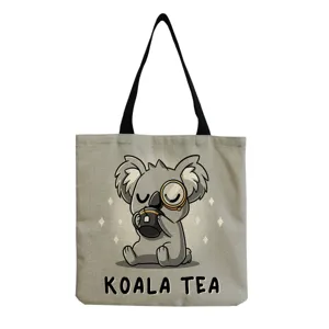 Casual τσάντα ώμου από καμβά με χαριτωμένο koala print μεγάλη τσάντα αγορών για γυναίκες