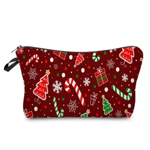 Weihnachtliche Kosmetiktasche für Damen, rote Make-up Tasche mit Festmotiven, Reisezubehör.