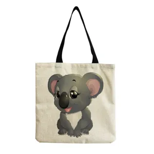 Τσάντα shopper από καμβά με χαριτωμένο koala print, καθημερινή τσάντα ώμου λεπτομέρεια